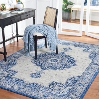 Brentwood Blue and Ivory Square Synthetic Area Rug