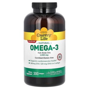 Country Life Natural Omega-3, 1,000 mg, 300 Softgels - 1 of 2