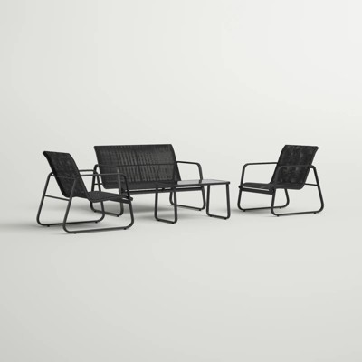 Barton 4PCS Outdoor Patio Set 4 Person Seating Conversation Sets Textilene Glass Table, Black