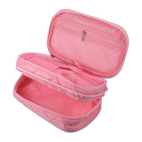 Unique Bargains Travel PU Leather Small Rectangular Makeup Brush Bag Pink