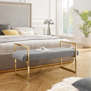 Inspired Home Dalia Velvet/PU Leather Bench with Gold/Chrome Frame - 1 of 4