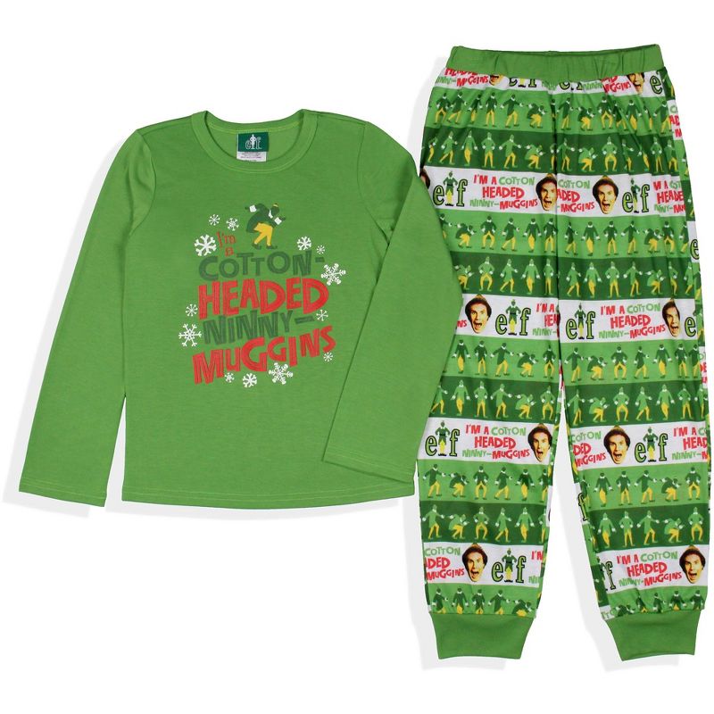 Elf The Movie Womens' and Girl's Film Cotton-Headed Ninny-Muggins Jogger Pajama Set Green, 3 of 6