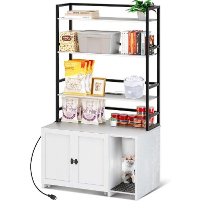 60 Inch Tall Cat Litter Box Enclosure Furniture with Shelves, Hidden Cat Litter Box Furniture 32" x 19" x 60", Wooden Litter Box Cabinet