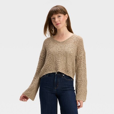 Women's Open Stitch V-Neck Pullover Sweater - Universal Thread™