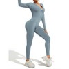 DOMETOUR Zip Front Sports Yoga Jumpsuit for Women Tummy Control Unitard Bodysuit Athletic Rompers, Grey blue-M - 4 of 4