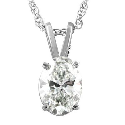 Pompeii3 VVS 1Ct Certified Lab Created Oval Diamond Solitaire Pendant 14k White Gold Necklace