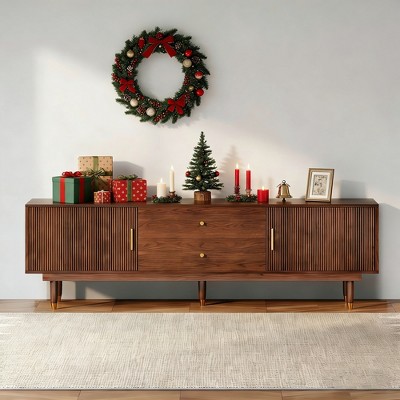 LOVSON Mid-Century Modern TV Stand, 70.9” Walnut Entertainment Center with Storage Drawers, Living Room Bedroom Media Console