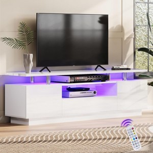 AMERLIFE 70" High Gloss TV Stand with LED Lights, Storage Cabinet & Shelf, Fits 80" TVs - 1 of 4