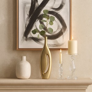 Modern Sleek Metallic Table Vase with Cutout Design for Faux Stems, or Fresh Flowers - Perfect Accent for Home, Office, and Bedroom Decor - 23" Gold - 1 of 4
