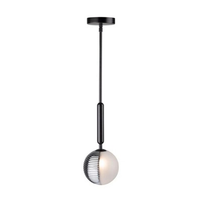 Black and White Glass 1-Light Pendant with Adjustable Height