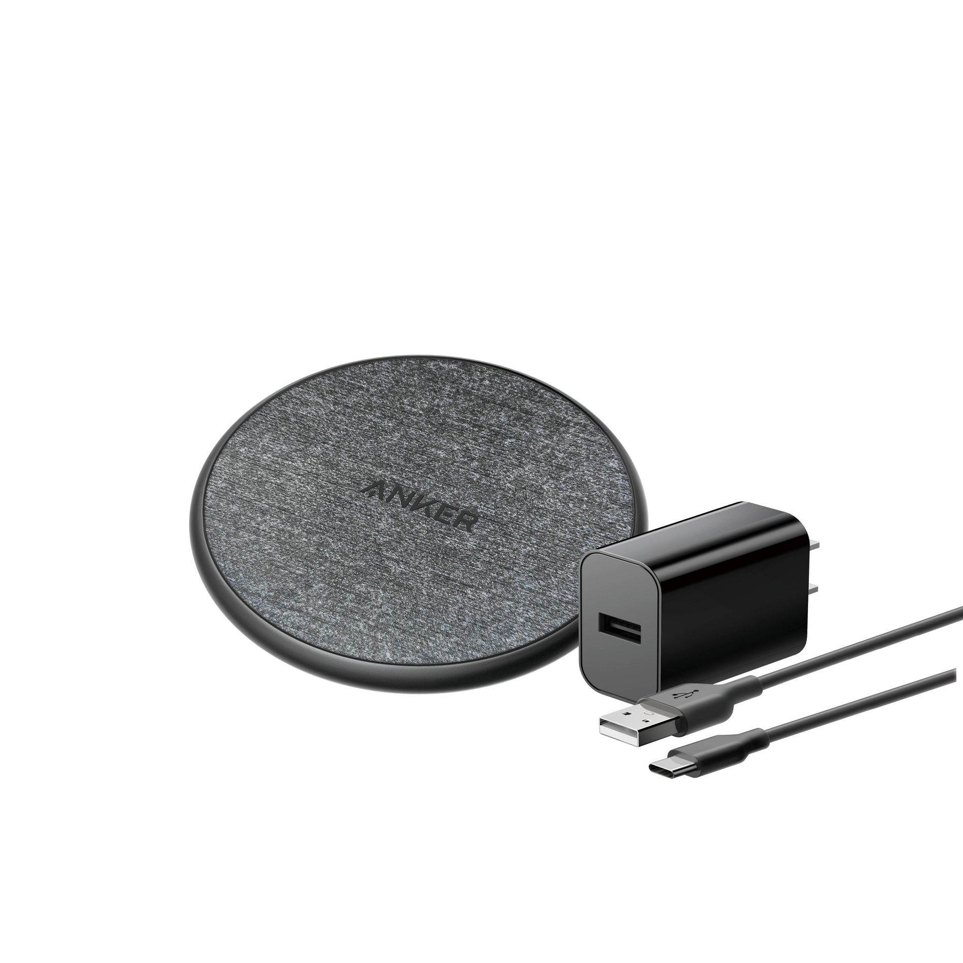 Anker 10W Wireless Charging Pad with 4' Cable and 18W Wall Charger - Black: USB-C Connection