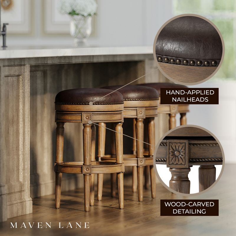 Maven Lane Pullman Upholstered Backless Kitchen Stool with Vegan Leather Cushion Seat, Set of 2, 2 of 7