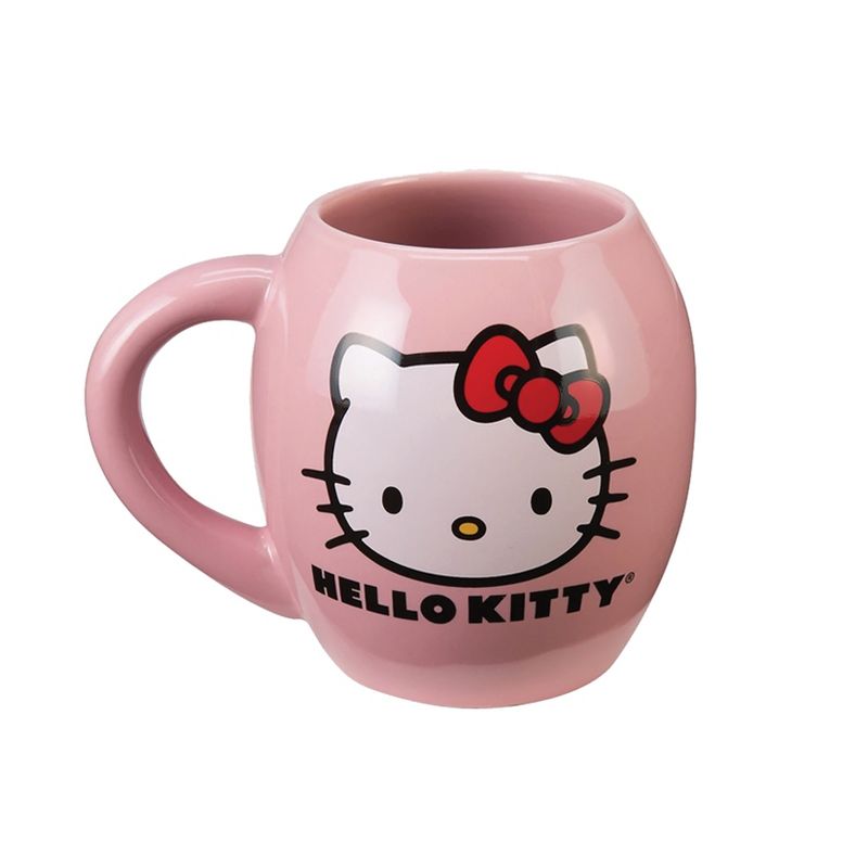 Sanrio Hello Kitty 18 Ounce Oval Pink Ceramic Mug, 1 of 5