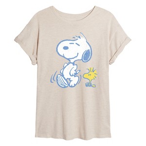 Women's - Peanuts - Snoopy and Woodstock Pastel Oversized Graphic T-Shirt - 1 of 4