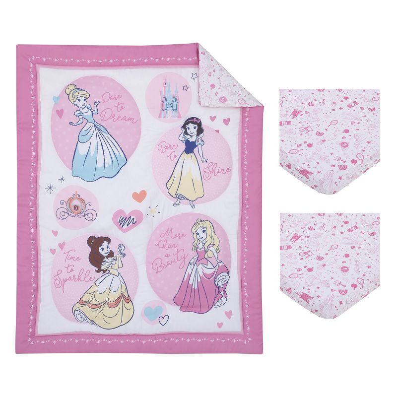 Disney Princess Dare to Dream 3 Piece Nursery Mini Crib Bedding Set - Comforter and Two Fitted Mini Crib Sheets, 4 of 6