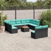 vidaXL 12 Piece Patio Sofa Set with Cushions Black Poly Rattan - Black and Blue - 2 of 4