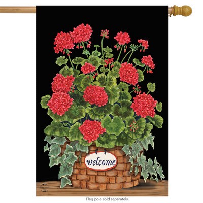 Large Multicolor Polyester Outdoor Welcome Flag with Geraniums