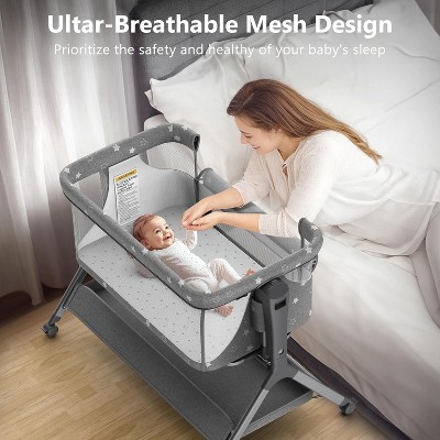 MYKKO 3 in 1 Baby Bassinet, Rocking Bassinet Bedside Sleeper with Comfy Mattress and Breathable Mesh, 6 Height Adjustable
