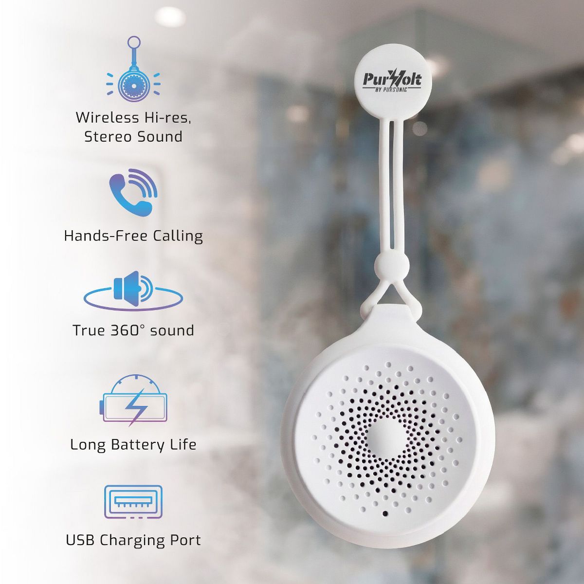 Pursonic Peak Wireless Speaker & Pursonic Waterproof Wireless Speaker Bundle – 360° Hi-Res Sound Anywhere, Anytime - thumbnail 2