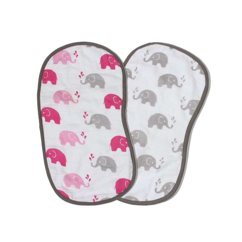 Bacati - Elephants Pink/Gray Muslin 4 pc set of Bibs & Burp Cloths Set, 3 of 6