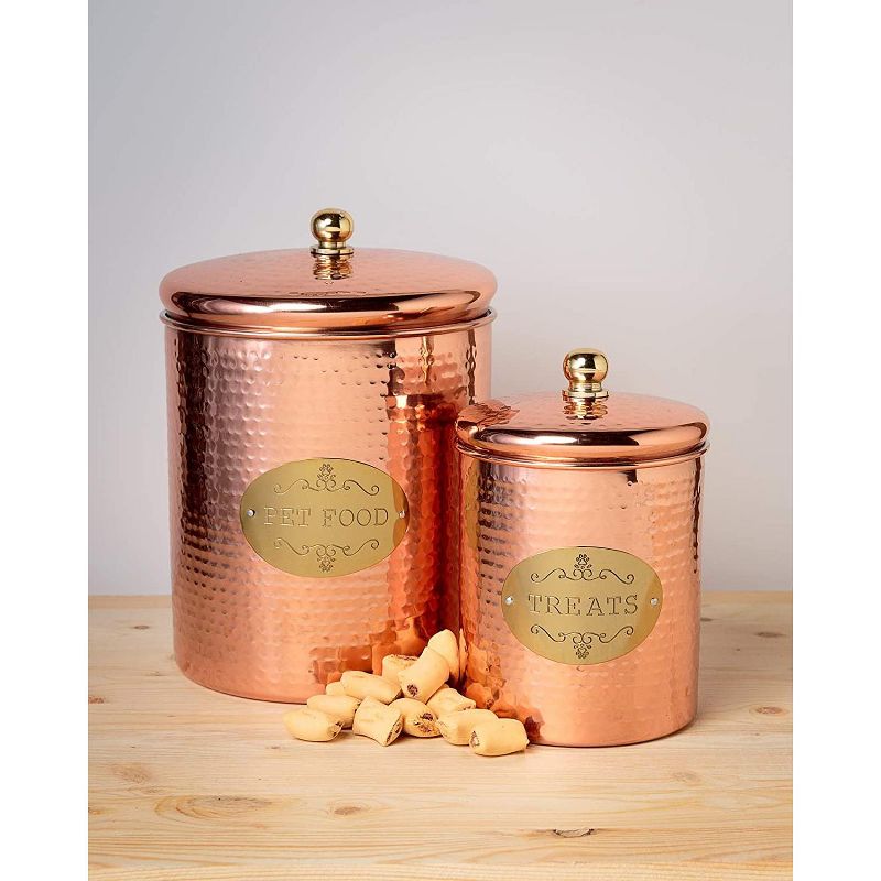 Amici Pet Copper Spaniel Treats Canister Decorative Hand Made Hammered Finish Metal Storage Container, 2 of 4