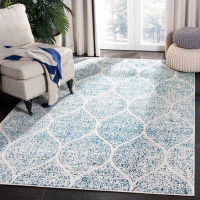 Elegant Cream/Turquoise 5' Square Synthetic Easy-Care Area Rug