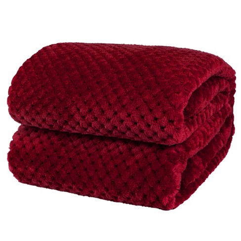 PAVILIA Soft Waffle Blanket Throw for Sofa Bed Lightweight Plush Warm Blanket for Couch Dark Red Twin 60x80