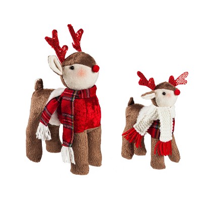 Evergreen Plush Deer in Scarf Table Décor, Set of 2