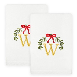 Linum Home Textiles Christmas MISTLETOE MONOGRAM - Embroidered Luxury 100% Turkish Cotton Hand Towels (Set of 2) - 1 of 3