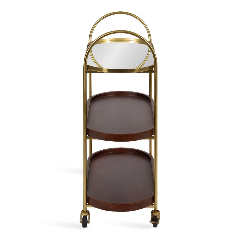 Kate and Laurel Maxfield Oval Wood Bar Cart, 26x13x36, Walnut Brown and Gold, 4 of 13