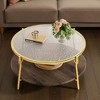 Mshliw Round Coffee Table with 2-Tier Glass Top and Gold Metal Base, Dining Table, Sofa Table, Center Table for Living Room, 29.9" - 4 of 4