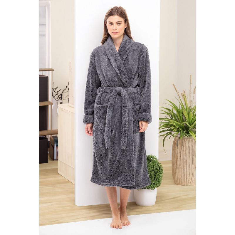 Women's Fuzzy Plush Fleece Robe, Warm Soft Bathrobe for Her, 3 of 8