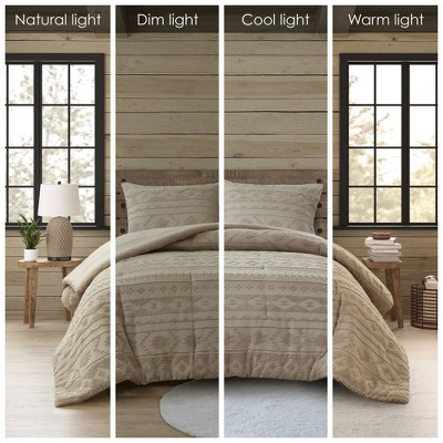 Tan Full Down Alternative Microfiber Comforter Set with Gathered Embellishment