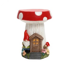 LuxenHome Outdoor Side Table, 17" Gnome Mushroom Cement Patio End Table,Indoor and Outdoor Sculpture Accent Side Table,Garden Decor Stool White - 1 of 4