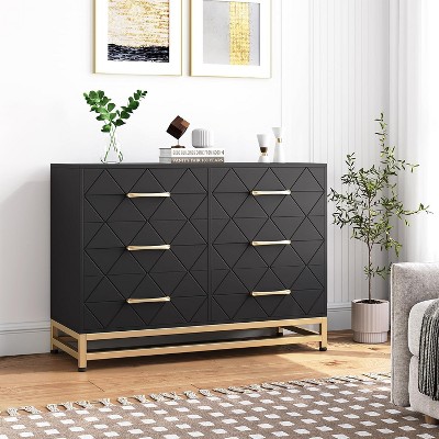 6 Drawer Dresser Bedroom Wooden with Large Capacity, Wood Chest of Drawers with Metal Handle, White Dresser for Bedroom, Living Room