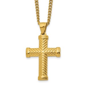 Chisel Stainless Steel Yellow IP-plated Cross Pendant on a 22" Plus a 2" Curb Chain Necklace - 1 of 4