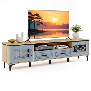Costway 71" TV Stand for TVs up to 80" with Open Compartment Side Cabinets & Drawers Beige/White - 1 of 4
