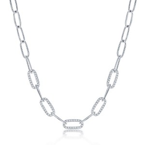 Bella Silver Sterling Silver, 5mm CZ Paperclip Necklace - Silver - 18 Inch - 1 of 2