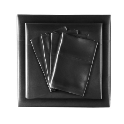 Queen Satin Luxury 6pc Sheet Set Black