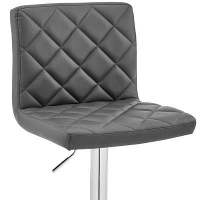 Gray Faux Leather Adjustable Swivel Bar Stool with Chrome Base
