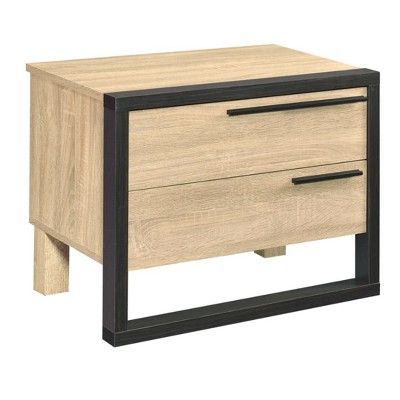 Erasto Oak and Black Wood Metal Accent Table with Storage