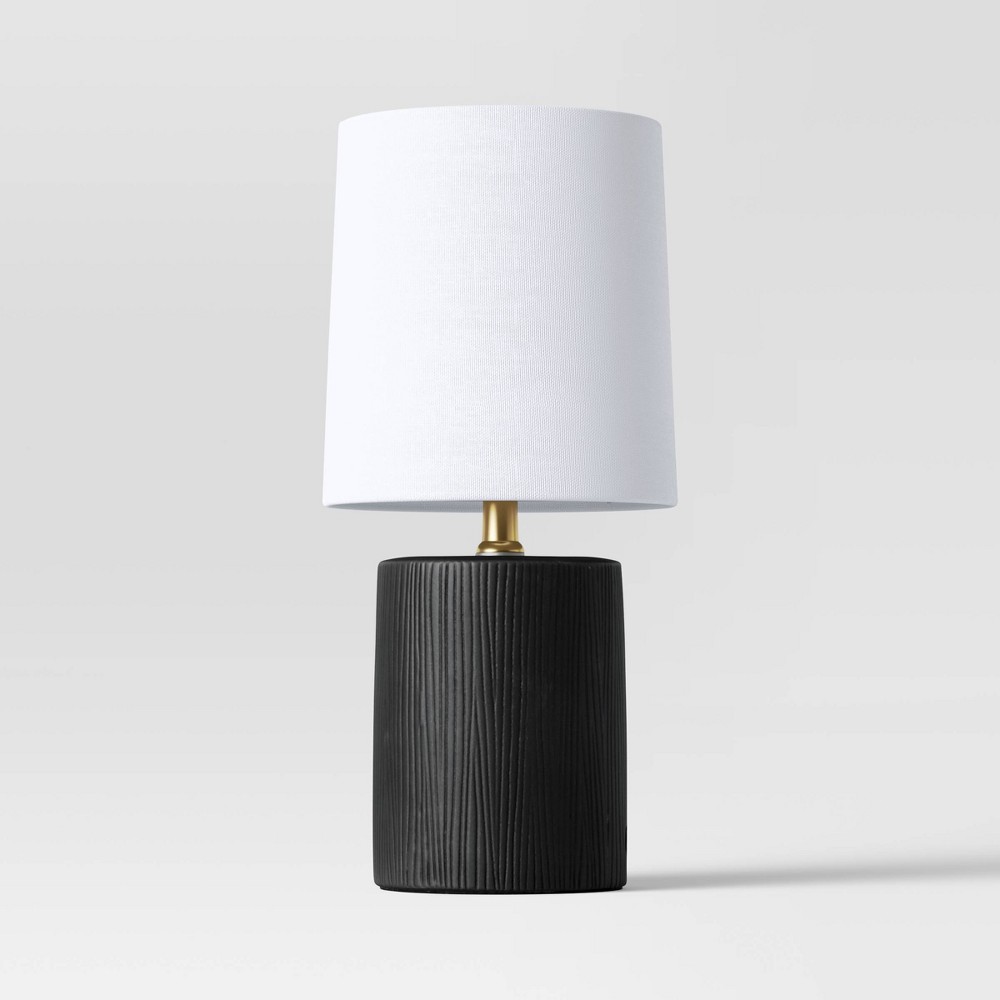 Textural Ceramic Mini Cylinder Shaped Table Lamp Black - Threshold