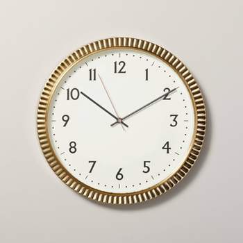 14" Pleated Brass Round Analog Wall Clock Antique Finish - Hearth & Hand™ with Magnolia