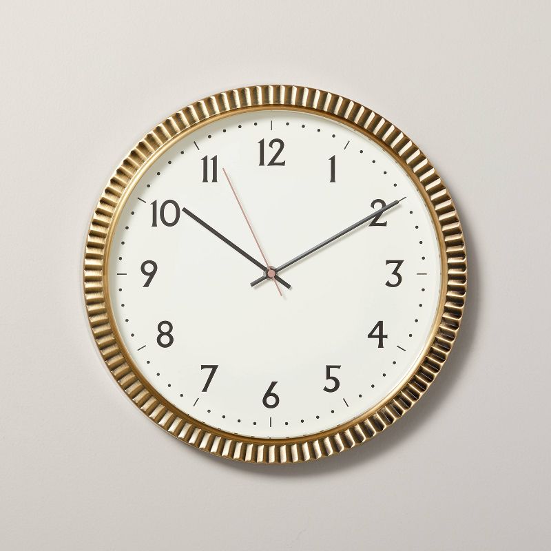 14&#34; Pleated Brass Round Analog Wall Clock Antique Finish - Hearth &#38; Hand&#8482; with Magnolia, 1 of 10