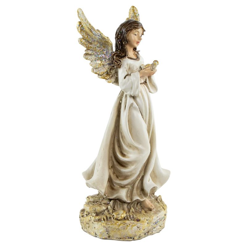 Northlight 12.5" Angel with Dove Outdoor Patio Garden Statue - White/Gold, 3 of 6