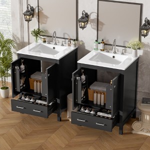 KTMBDW Bathroom Vanity, Bathroom Vanity with Sink, Farmhouse Wood Fixture Stand Pedestal Bathroom Cabinet with Drawer, Easy Assembly - 1 of 4