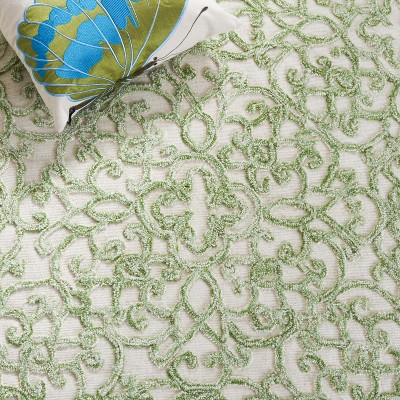 Ivory and Green Hand-Tufted Wool Square Area Rug, 6' x 6'