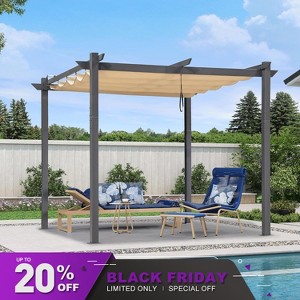 PURPLE LEAF 10' x 13' Patio Aluminum Pergola with Retractable Sun Shade Canopy Modern Outdoor Pergola for Deck Backyard Garden - 1 of 4