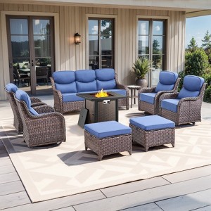 Gymojoy Outdoor Fire Pit Table with Sofa Swivel Chair 6-inch Thick Cushion Furniture Set - 1 of 4