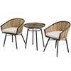 Outsunny 3 Piece Patio Set, Outdoor Bistro Furniture, PE Rattan Wicker Table and Chairs, Cushioned, Barrel Style - 4 of 4